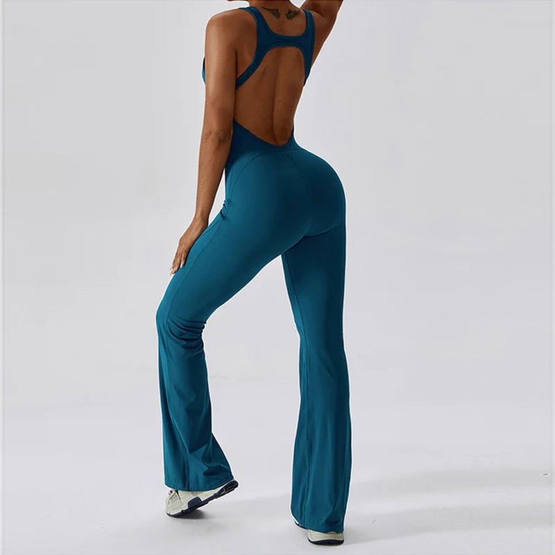 Sexy Back V Jumpsuit Gym Set Women Training Yoga Suit Sportswear Women Sports Jumpsuit Fitness Rompers Stretch Workout Bodysuits